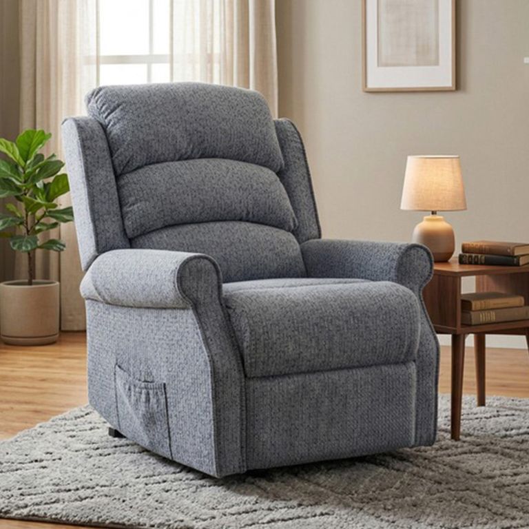 Windsor Lift & Tilt Electric Recliner Armchair - Dual Motor - Steel Blue - Fabric