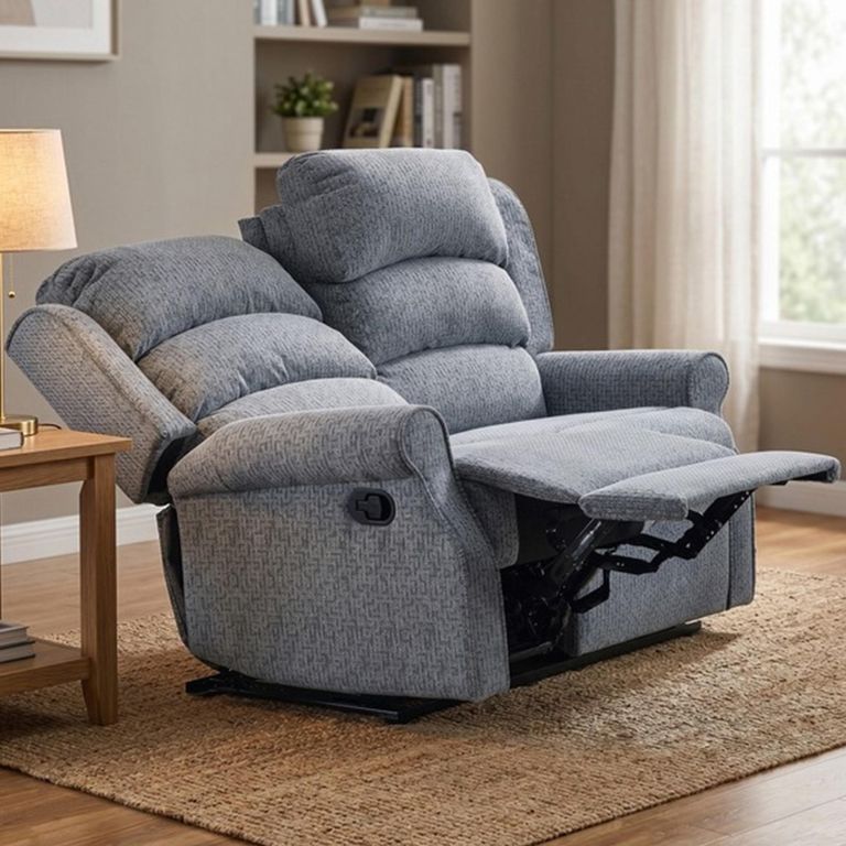 Windsor Manual Recliner Sofa - 2 Seater - Steel Blue - Fabric