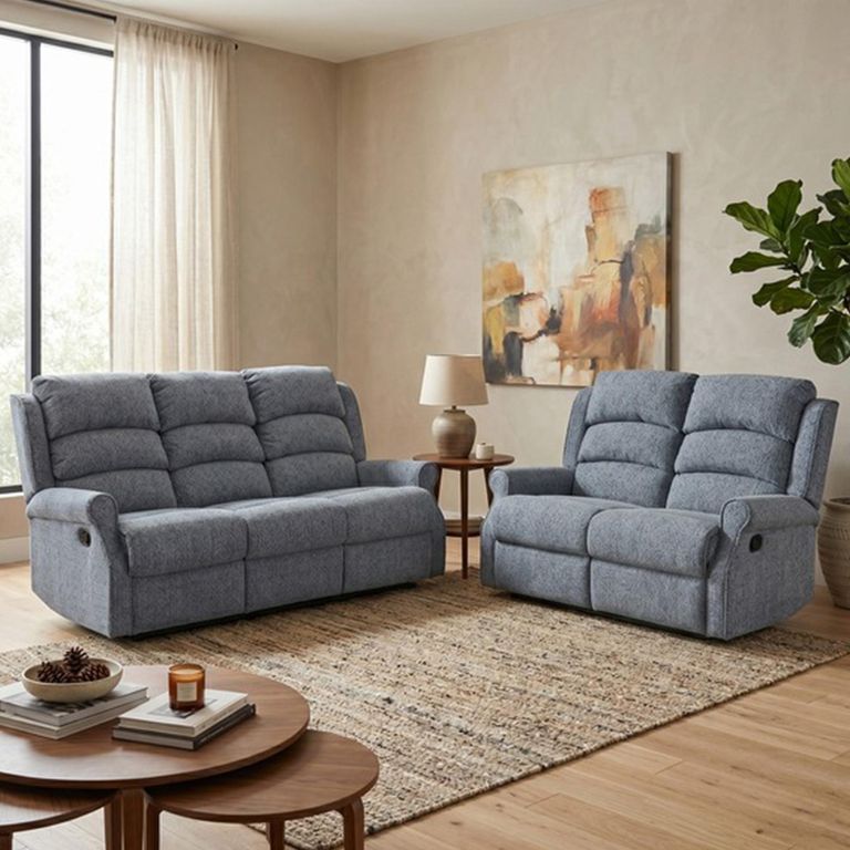 Windsor Manual Recliner Sofa - 3+2 Seater - Steel Blue - Fabric