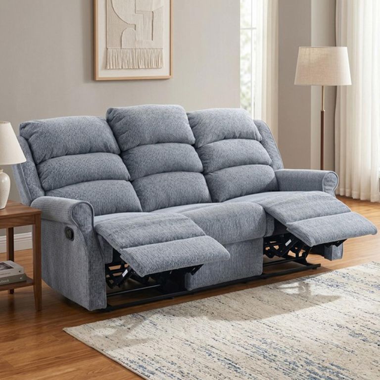 Windsor Manual Recliner Sofa - 3 Seater - Steel Blue - Fabric