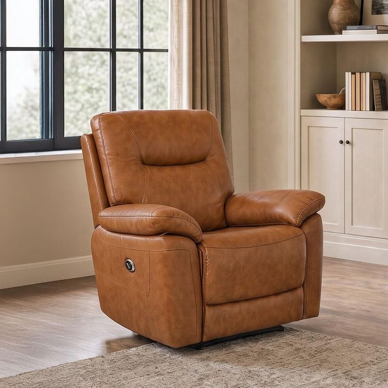 Lucia Power Recliner Armchair - Tan - Leather