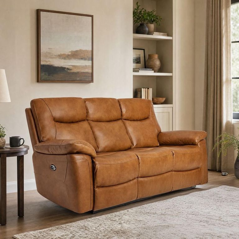 Lucia Power Recliner Sofa - 3 Seater - Tan - Leather