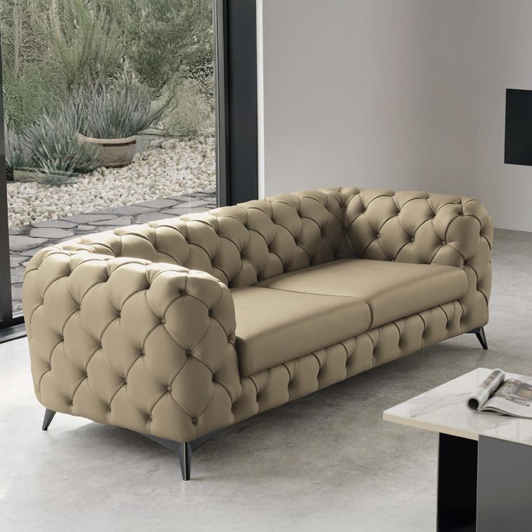 Zenith Italian Curved Sofa - 4 Seater - Deep Button Tufted - Leather