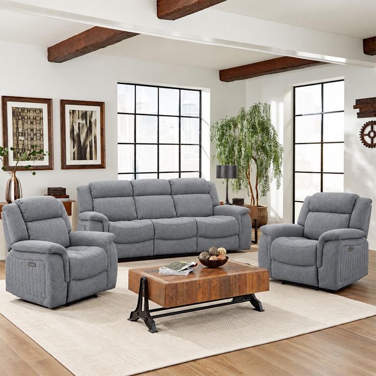 Linden Grey Fabric 3+1+1 Seater Electric Recliner Sofa Set