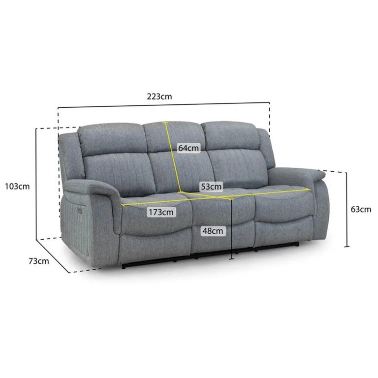 Linden Electric Recliner Sofa Set - Grey Fabric - 3+2+1 Seater