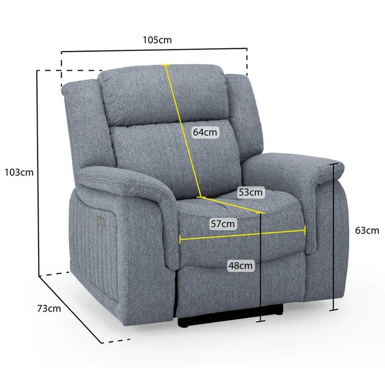 Linden Electric Recliner Sofa Set - Grey Fabric - 3+2+1 Seater