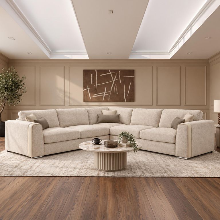 Naples Beige Fabric Large Corner Sofa