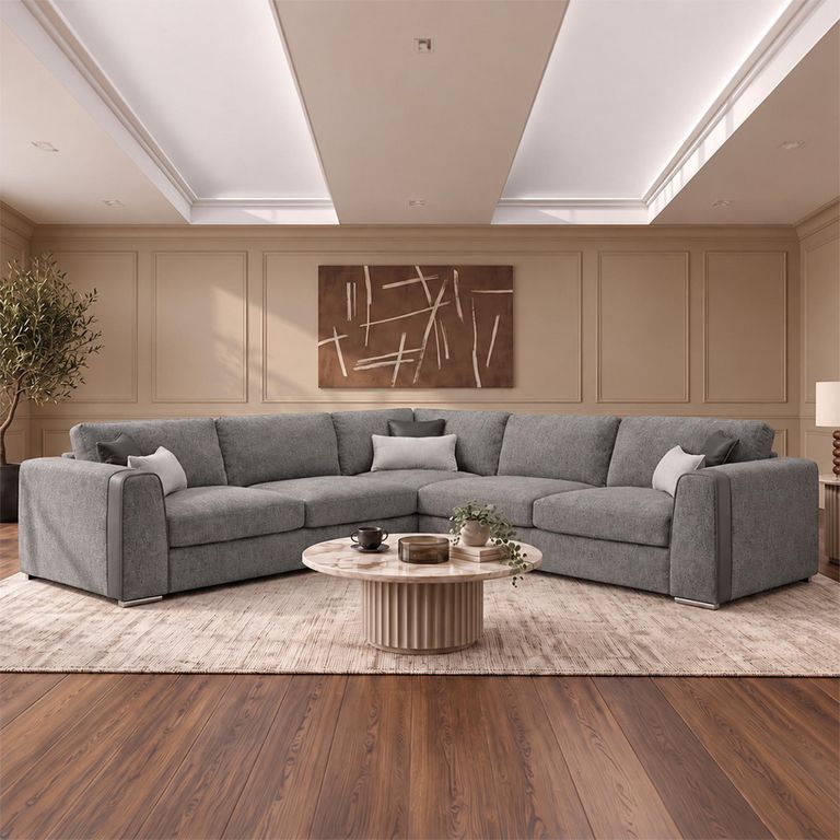 Naples Grey Fabric Large Corner Sofa