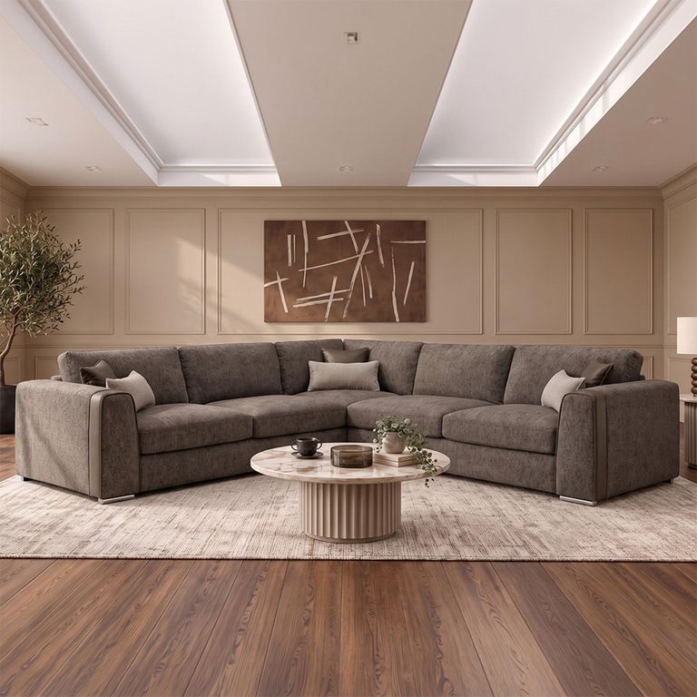 Naples Mocha Fabric Large Corner Sofa