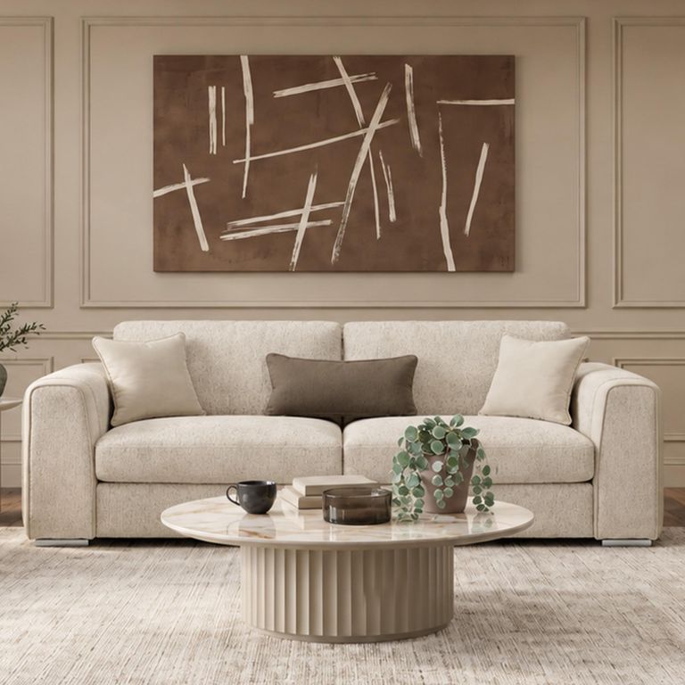 Naples Beige Fabric 3 Seater Sofa