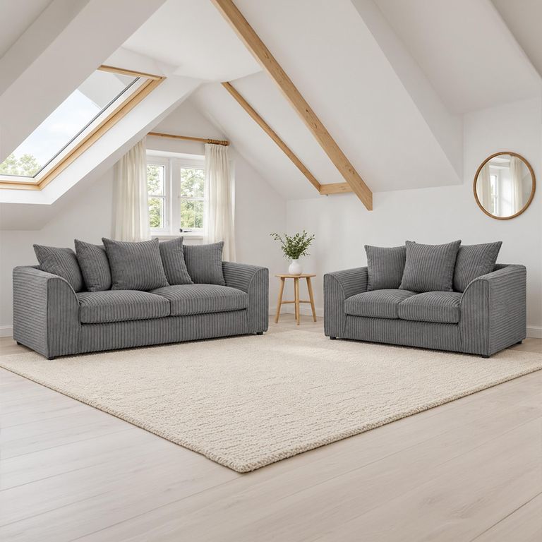 Harley Jumbo Grey Fabric 3+2 Seater Sofa Set