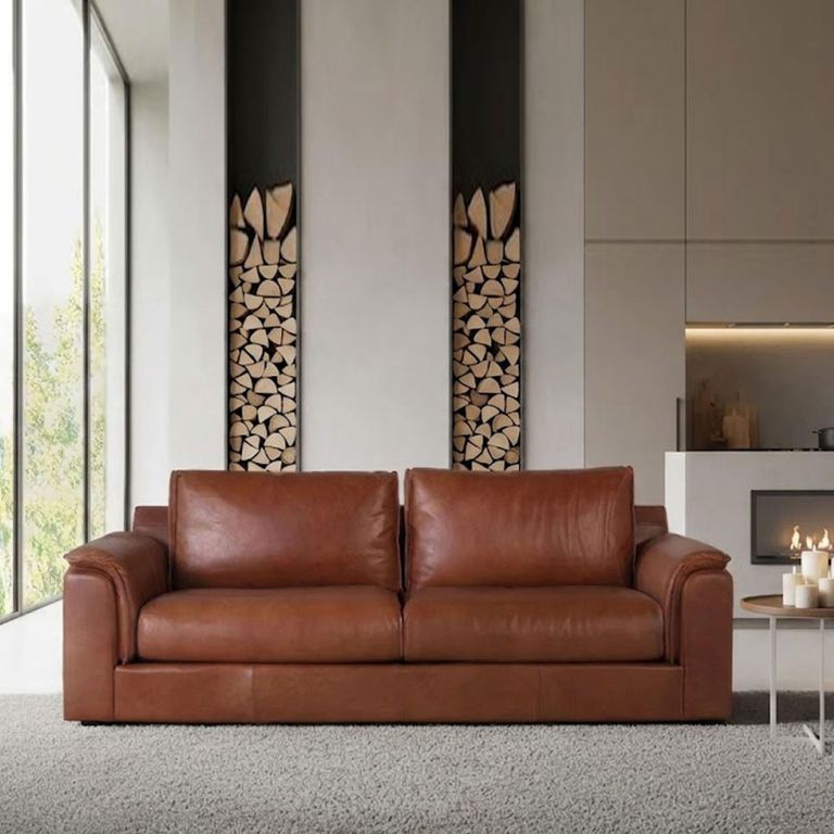 Himalaya Cognac Brown Leather 3 Seater Sofa