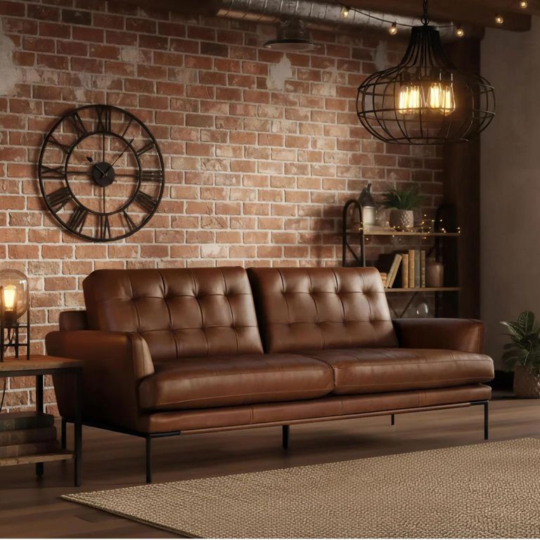 Kefren Cognac Brown Leather 3 Seater Sofa