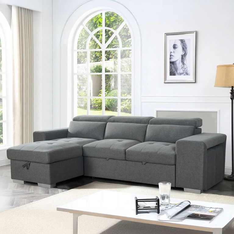 Artemis Universal Corner Sofa Bed - Grey Fabric - Pull Out