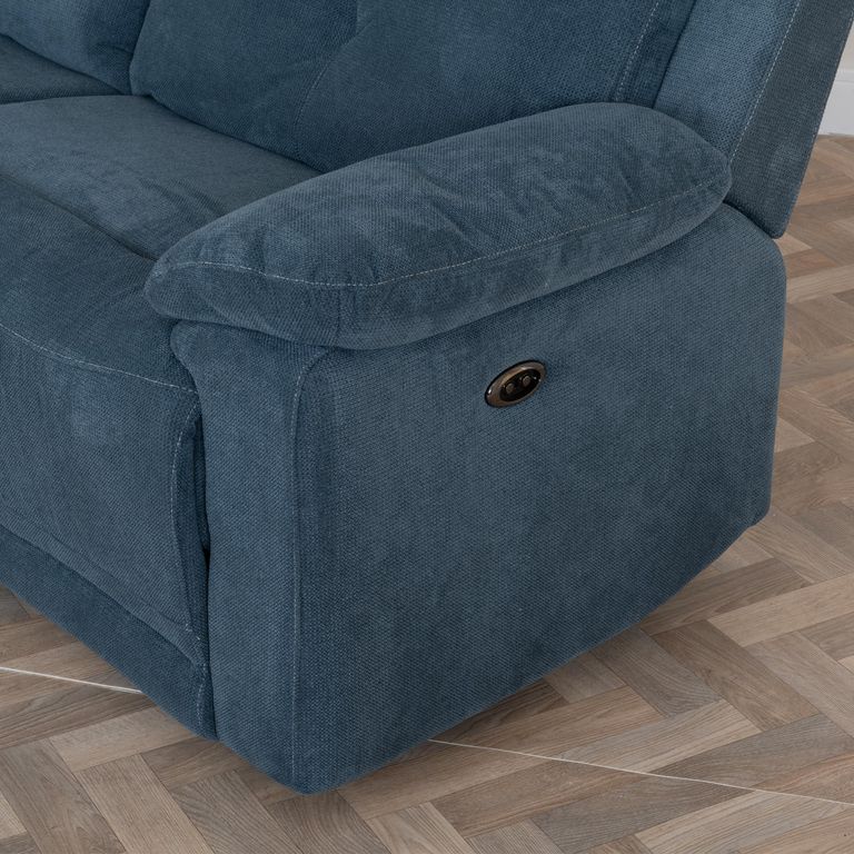 Clearance - Augusta Electric Recliner Sofa - 3 Seater - Ancona Blue Fabric