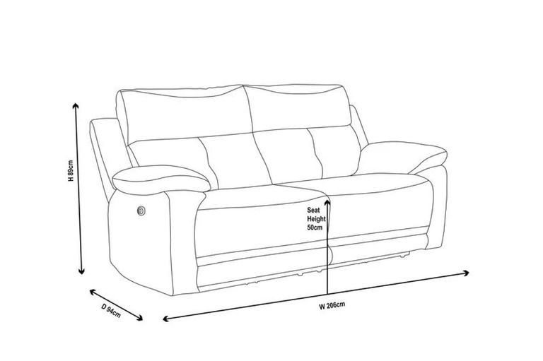 Clearance - Augusta Electric Recliner Sofa - 3 Seater - Ancona Blue Fabric