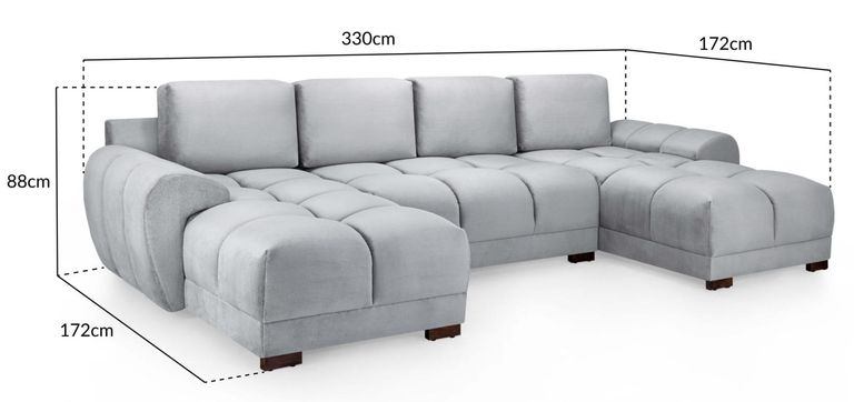 Azzuro U Shape Corner Sofa Suite - Grey Velvet Fabric
