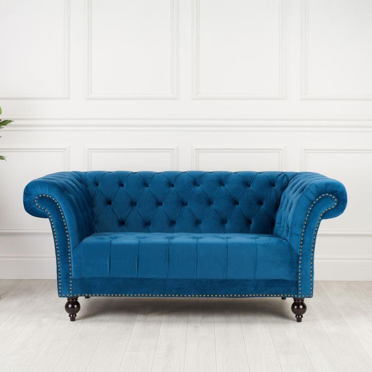 Chester Sofa - 2 Seater - Blue Velvet Fabric