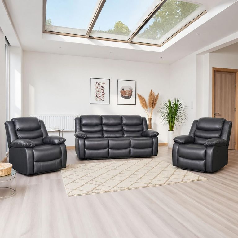 Conrad Black Leather 3+1+1 Seater Manual Recliner Sofa Set