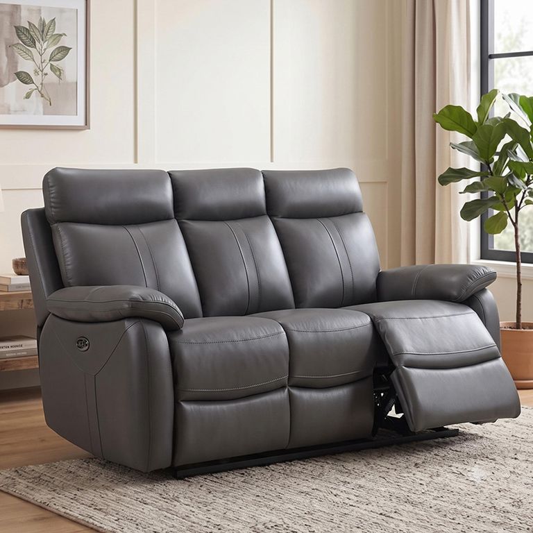 Covington Electric Recliner Sofa - 3 Seater - Dark Grey - Leather