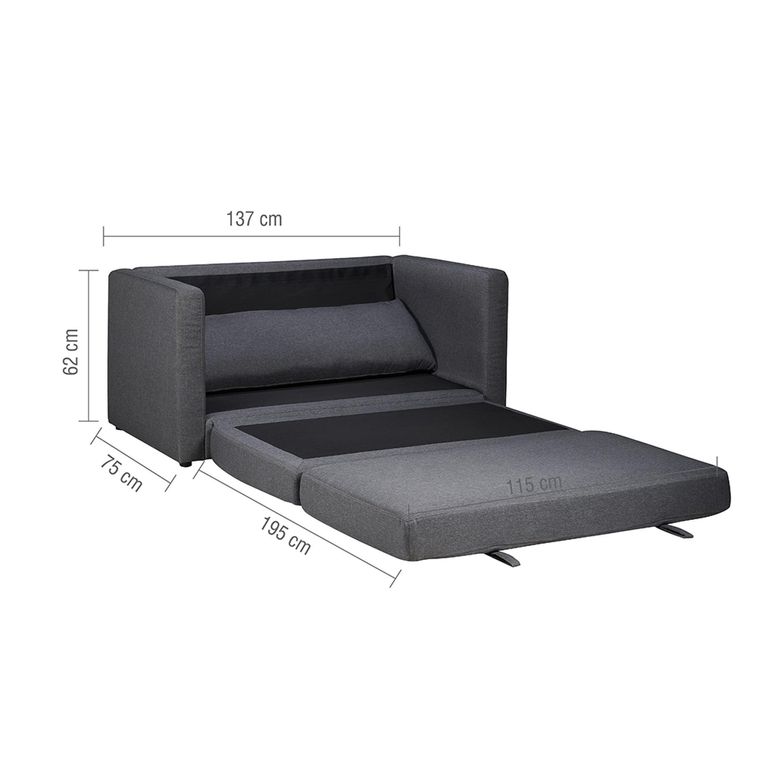 Eli Small Pull-Out Sofa Bed - 2 Seater - Grey Fabric
