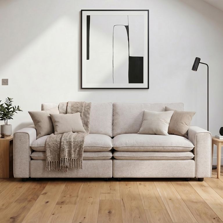 Florence Cloud Electric Recliner Sofa Bed - Beige Fabric - 2 Seater - Pull Out