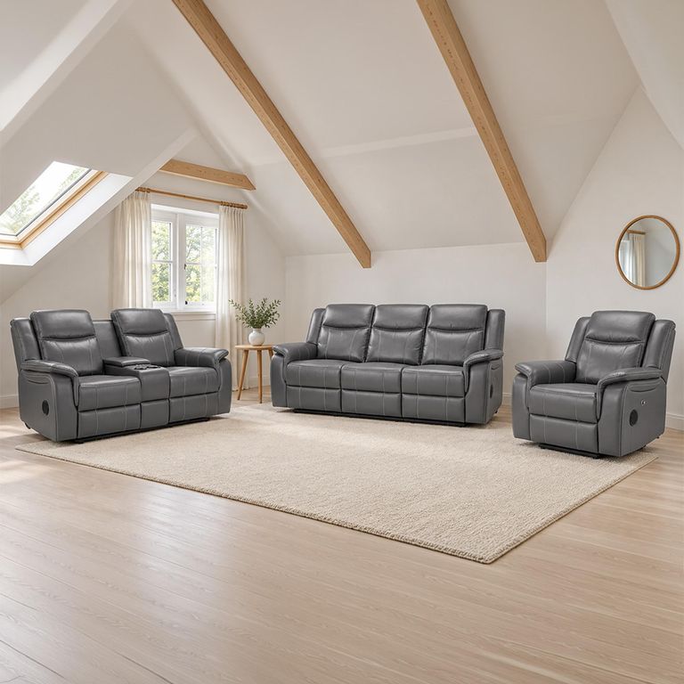 Galaxy Grey Faux Leather 3+2+1 Seater Electric Recliner Sofa Set