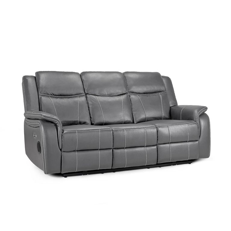 Galaxy Electric Recliner Sofa - Grey Faux Leather - 3 Seater
