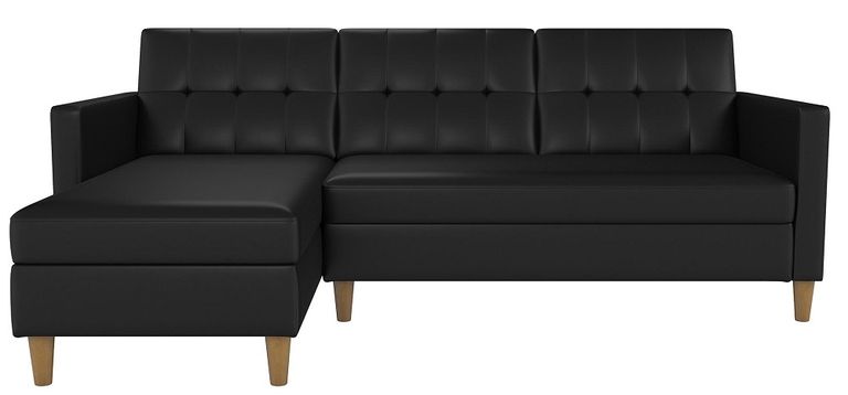 Hartford Sectional Futon Sofa Bed - Storage - Black Faux Leather - 2195009UK