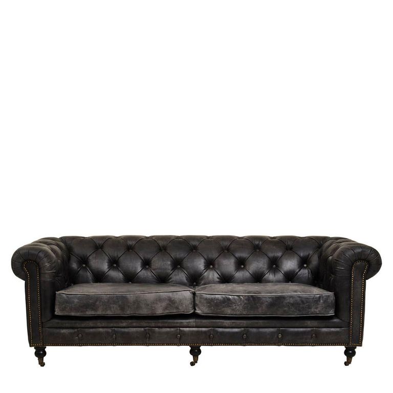 Hoxton Sofa - Chesterfield - 3 Seater - Dark Grey Leather