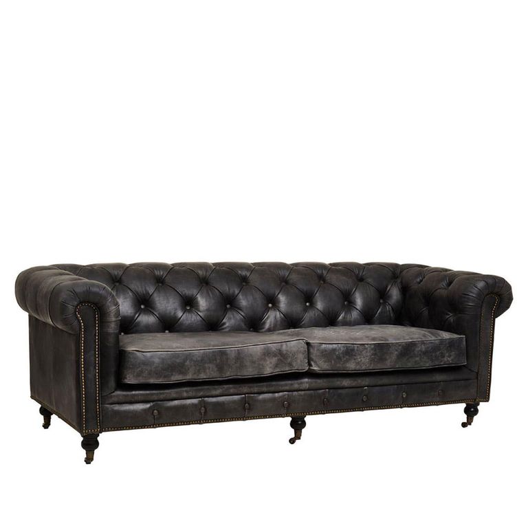 Hoxton Sofa - Chesterfield - 3 Seater - Dark Grey Leather