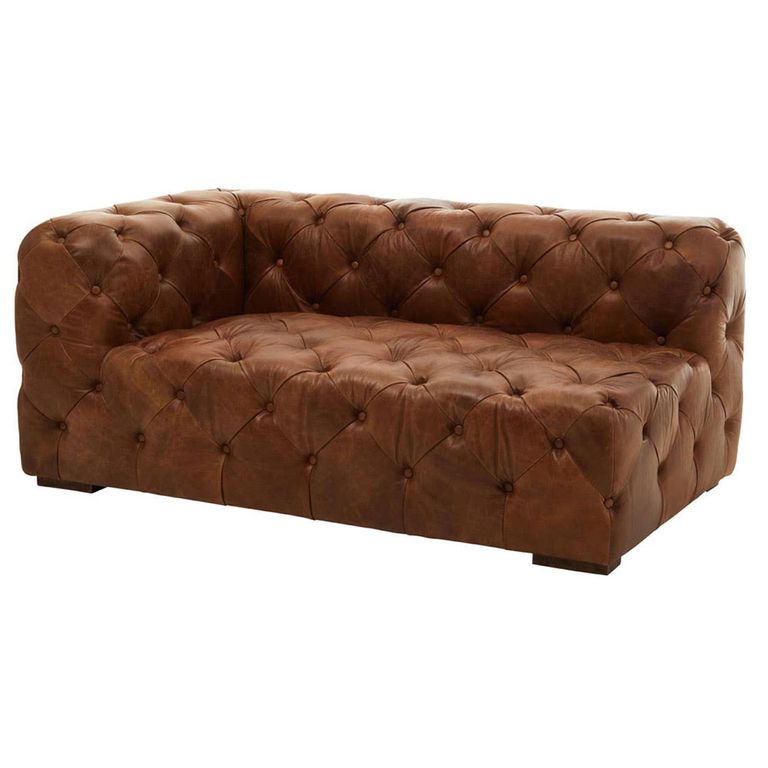 Hoxton Corner Sofa - Vintage Brown Tufted Leather - 2 Seater - RHF