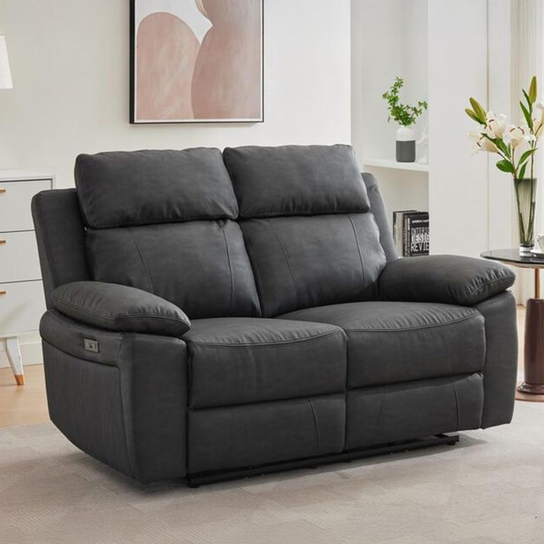 Huntington Electric Recliner Sofa - 2 Seater - Dark Grey - Leather Look Fabric