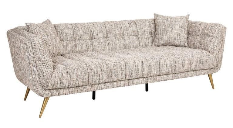 Huxley Beige Fabric 3 Seater Sofa with Brushed Gold Legs