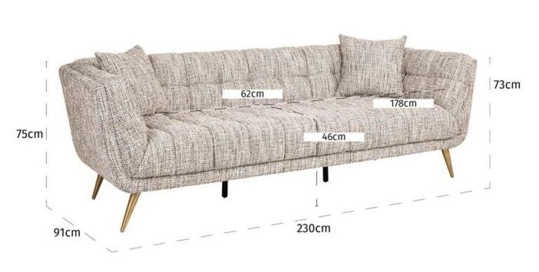 Huxley Beige Fabric 3 Seater Sofa with Brushed Gold Legs