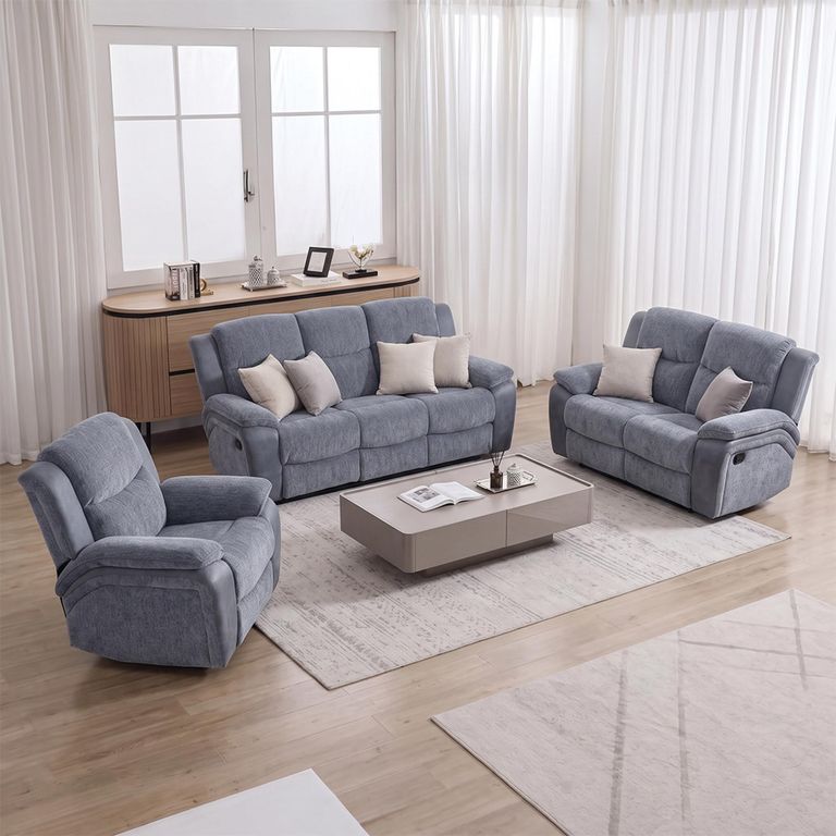 Legend Recliner Sofa Set - Grey Fabric