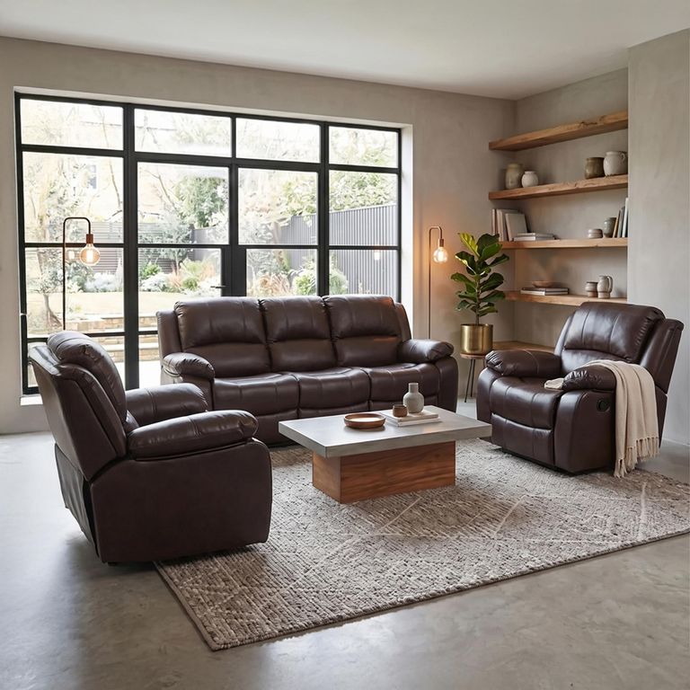 London Recliner Sofa Set - Brown Leather