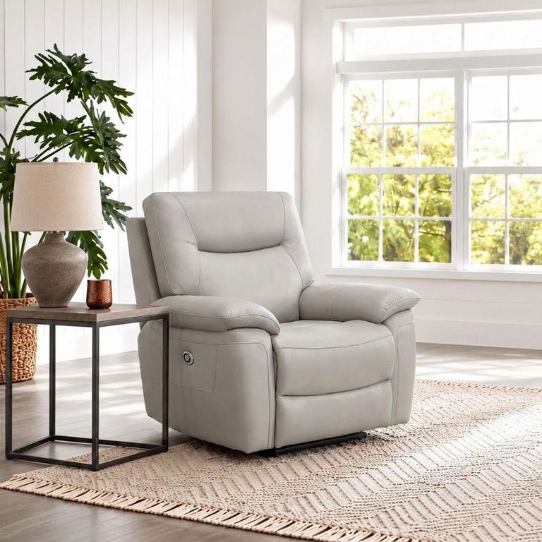 Lucia Power Pearl Grey Leather Recliner Armchair