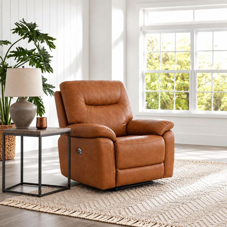 Lucia Power Tan Leather Recliner Armchair