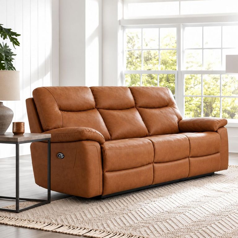 Lucia Power Tan Leather 3 Seater Recliner Sofa