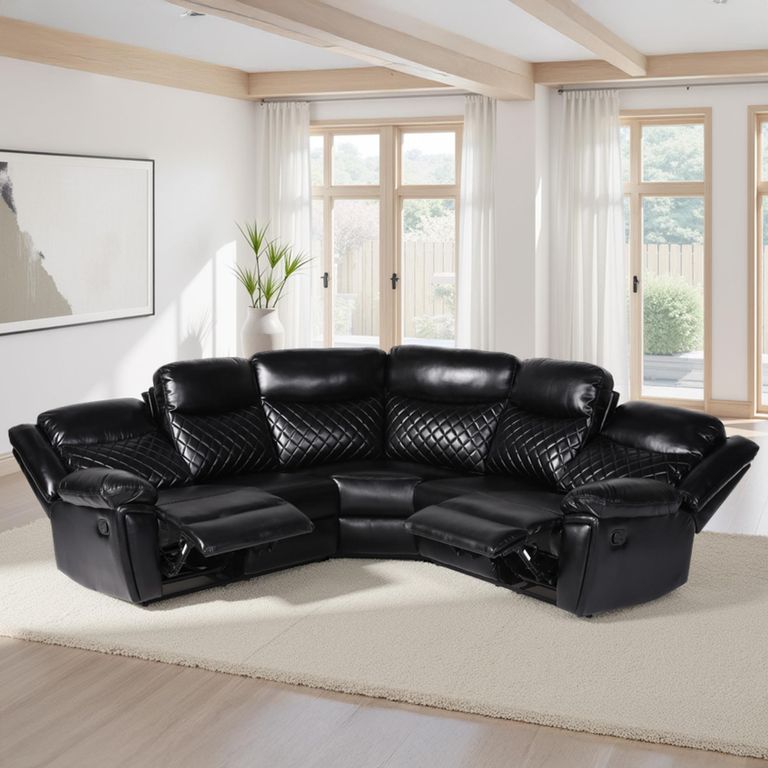 Myra Manual Recliner Corner Sofa - Black Faux Leather