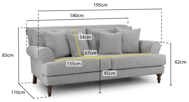 Summer Sofa - Grey Fabric - 3 Seater