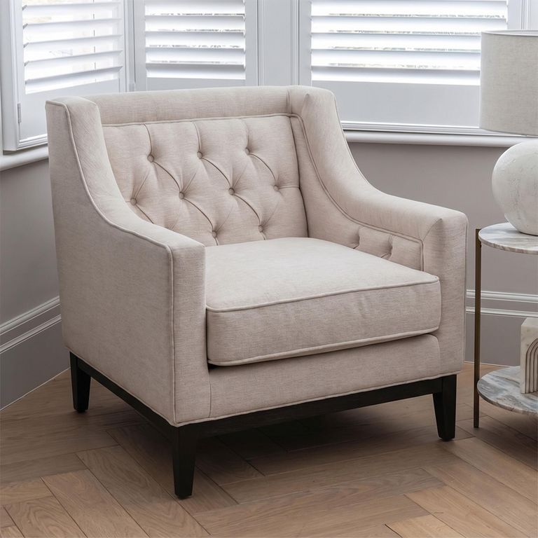 Theodore Armchair - Ivory Fabric - Buttoned