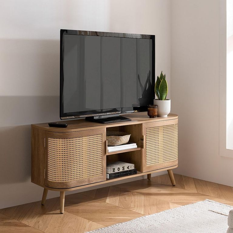 Noah Small TV Unit - 100cm - Oak and Rattan