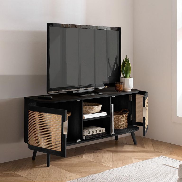 Noah Small TV Unit - 100cm - Black and Rattan