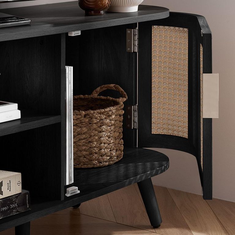 Noah Small TV Unit - 100cm - Black and Rattan