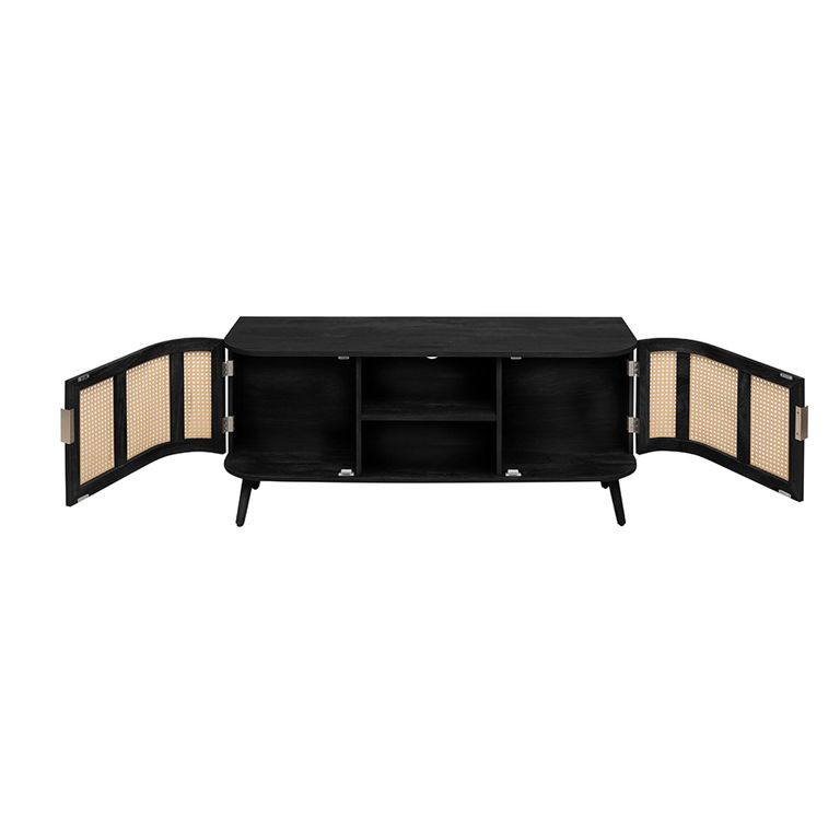 Noah Small TV Unit - 100cm - Black and Rattan