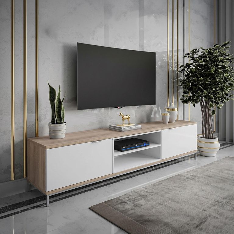 Chaplin TV Stand - White & Light Oak - 160cm - ADCH1600-WHT