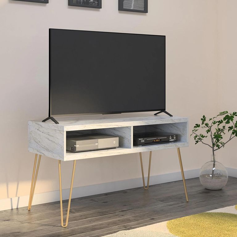 Novogratz Athena TV Stand - White Marble Effect - 1748891COMNUK
