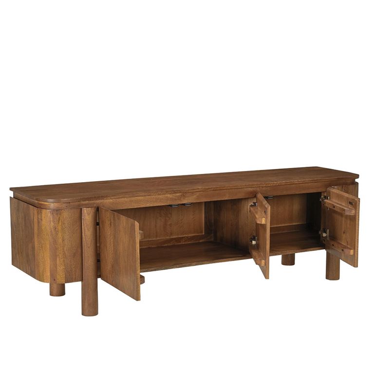 Salano Curved TV Unit - 3 Door - 170cm - Large - Brown - Mango Wood
